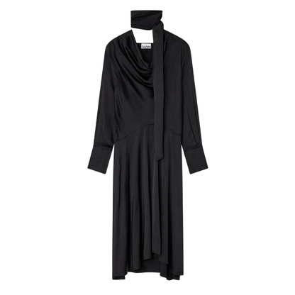 Solid Stretch Satin Cowl Scarf Midi Dress