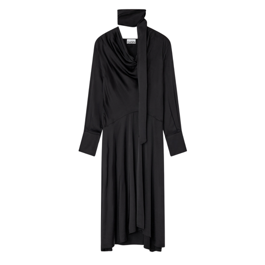 Solid Stretch Satin Cowl Scarf Midi Dress