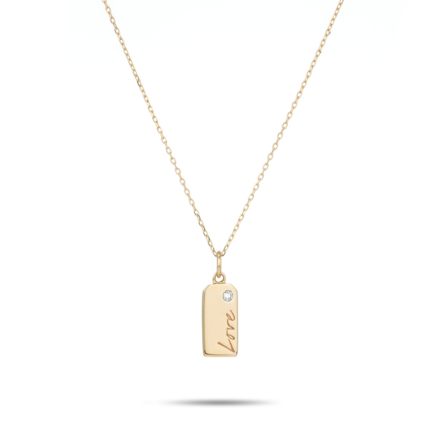 Mom Dog Tag w. Diamond Necklace - 14k Yellow Gold