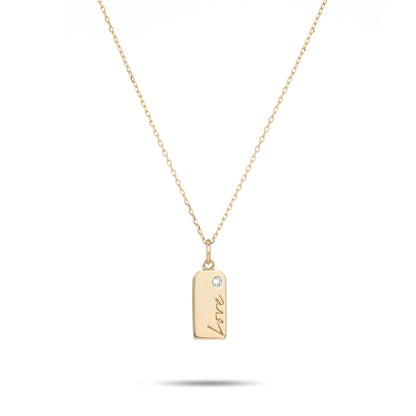 Mom Dog Tag w. Diamond Necklace - 14k Yellow Gold