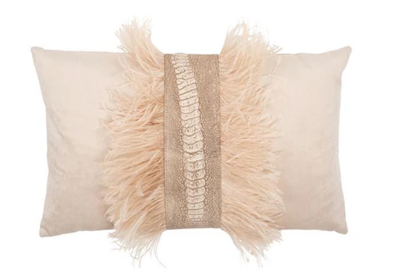 Velvet Pillow w/ Ostrich Trim