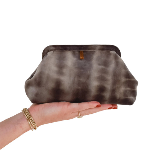 Liette Velvet Clutch - Brown | Taupe