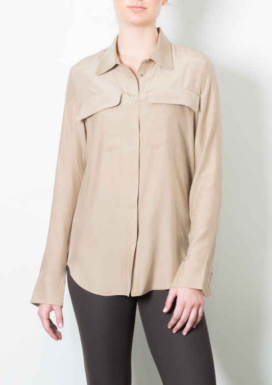 Terramor Silk Charmeuse Shirt with Flap Pocket