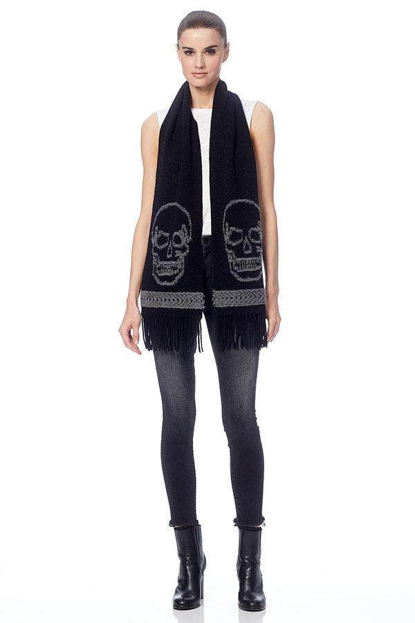 Lynette Fringe Scarf - Black/Mid Heather