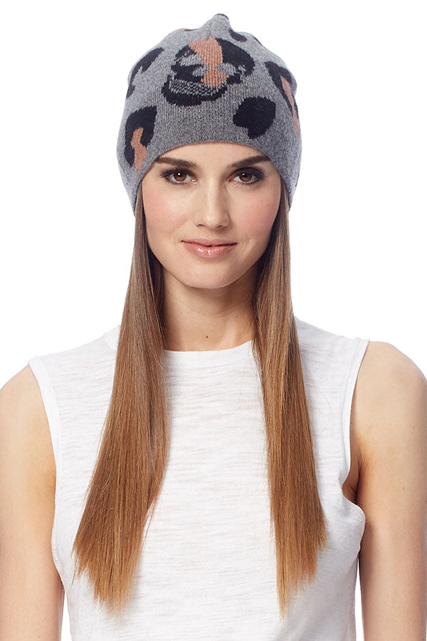 Leopard Skull Beanie - Mid Heather Grey