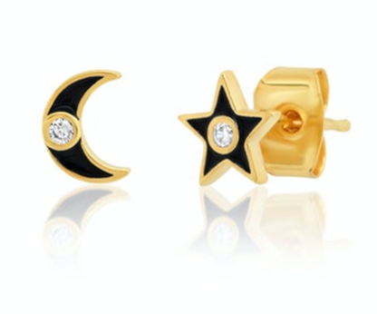 Enamel Star and Moon Studs