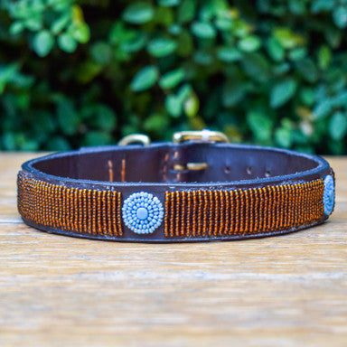Beaded Leather Dog Collar 