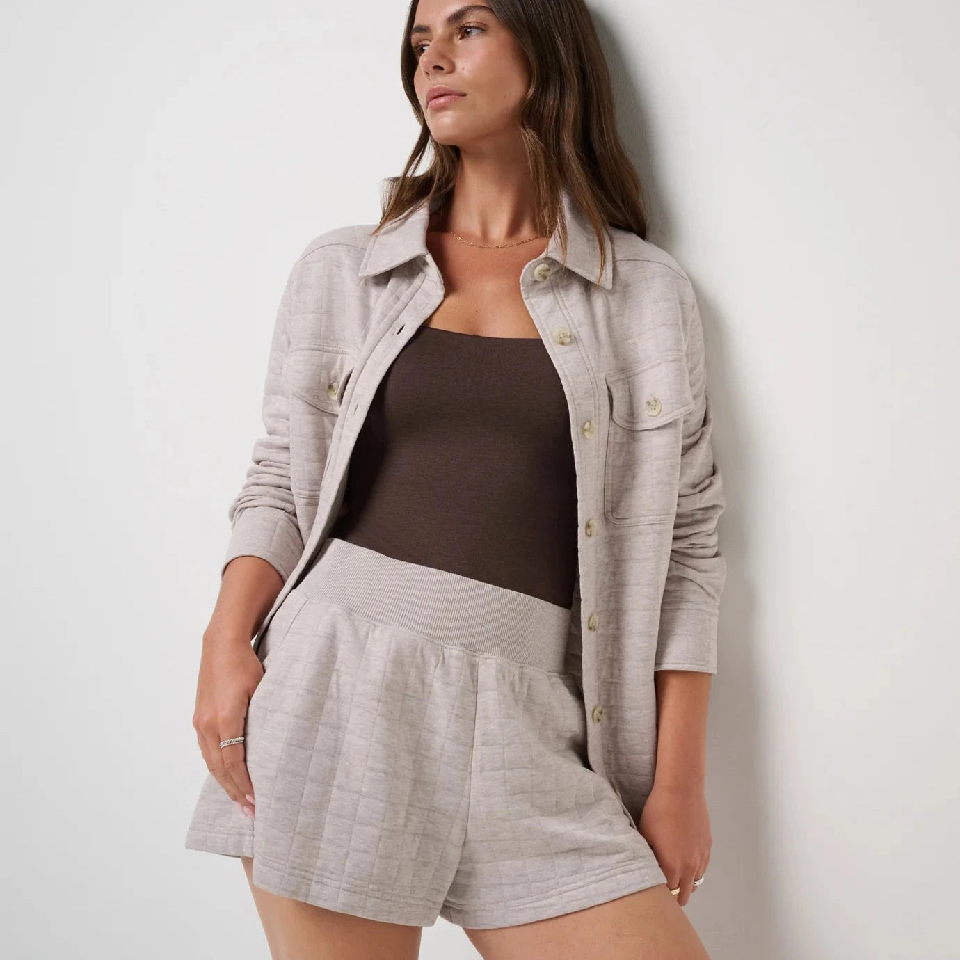 Coastal Quilted Short - Heather Savannah Tan