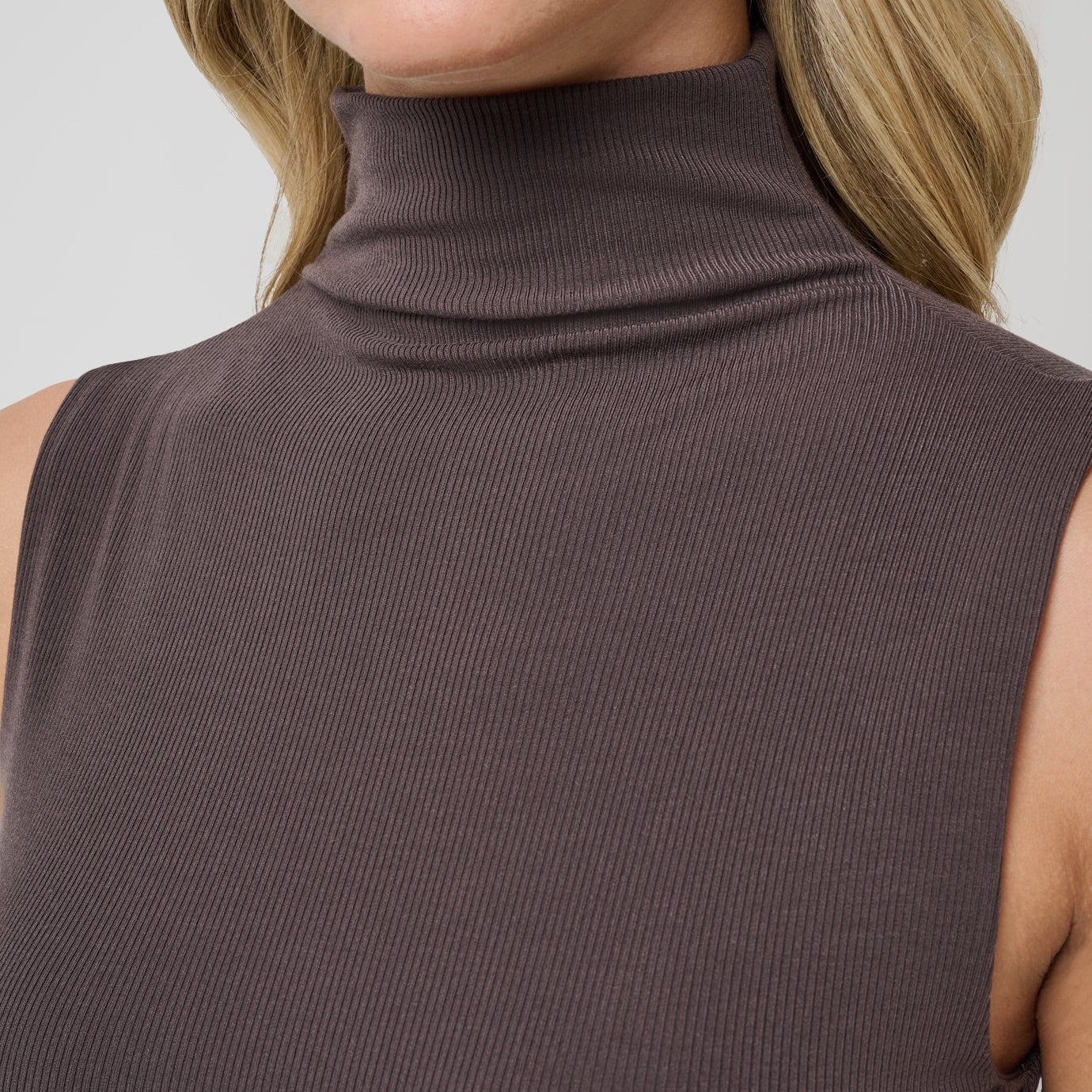 Cloud Rib Mock Neck Dress - Coffee Grounds