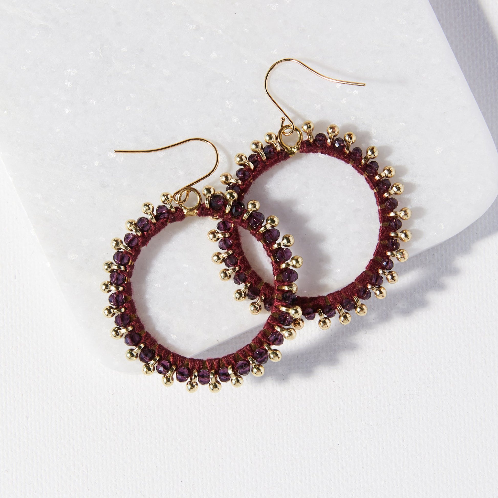 Glass Brass Hoop Dangle Earring