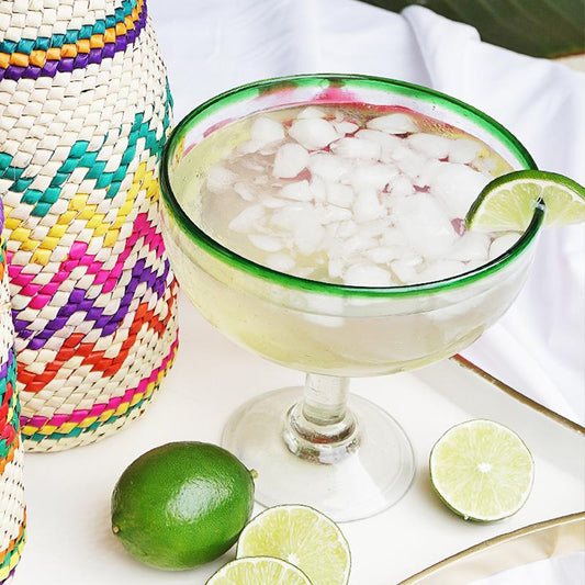 Recycled Glass Margarita Bowl - Green Rim