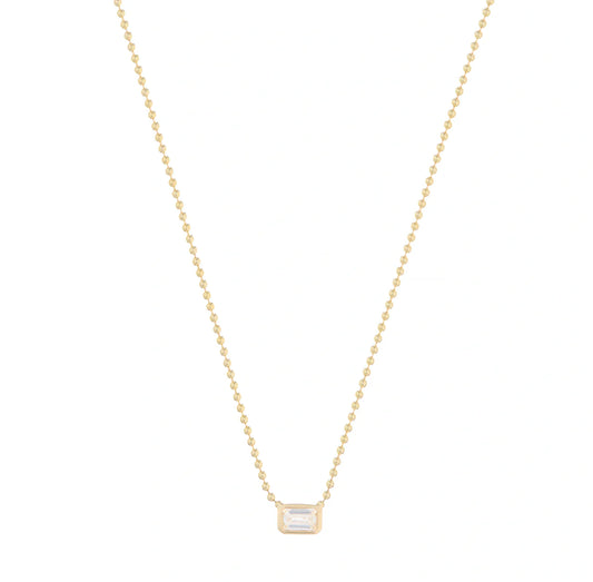 Bezel Set Asscher Cut Diamond Ball Chain Necklace