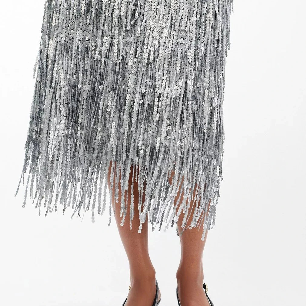 Billie Sequined Tassel Midi Skirt
