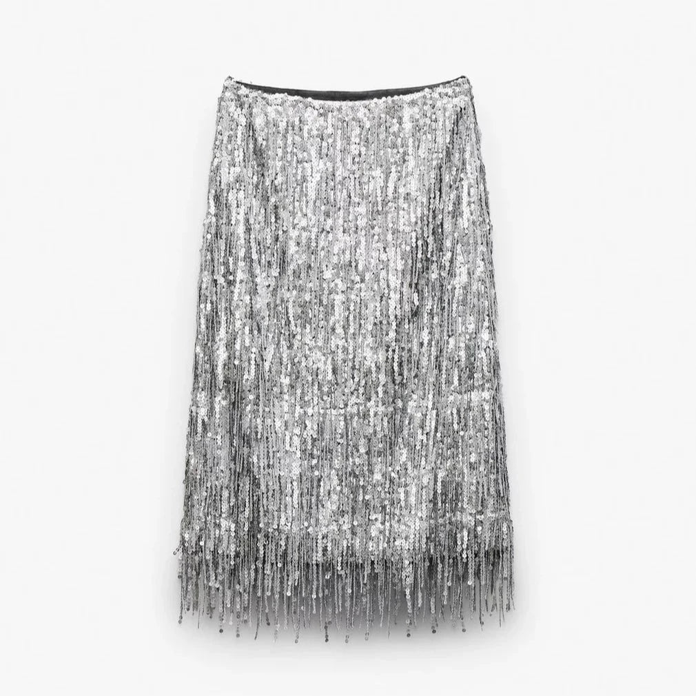 Billie Sequined Tassel Midi Skirt