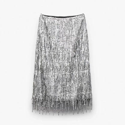 Billie Sequined Tassel Midi Skirt