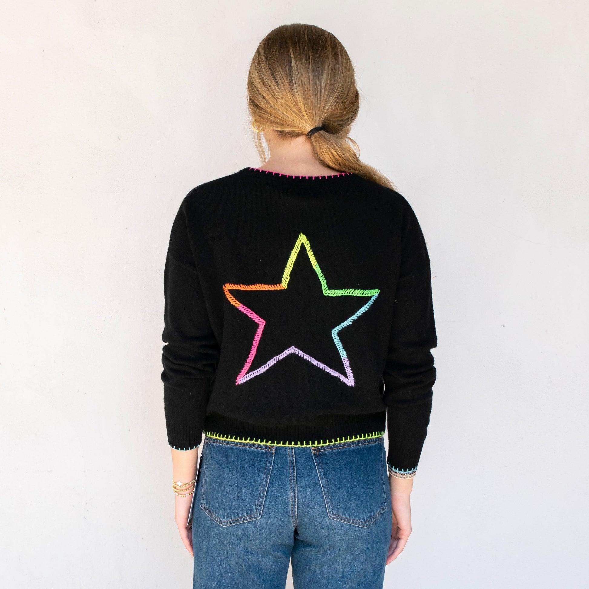 Rainbow Stitch Star Crew Sweater