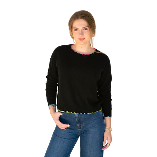 Rainbow Stitch Star Crew Sweater