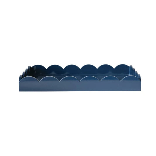 Lacquered Scalloped Tray With Handles - Navy