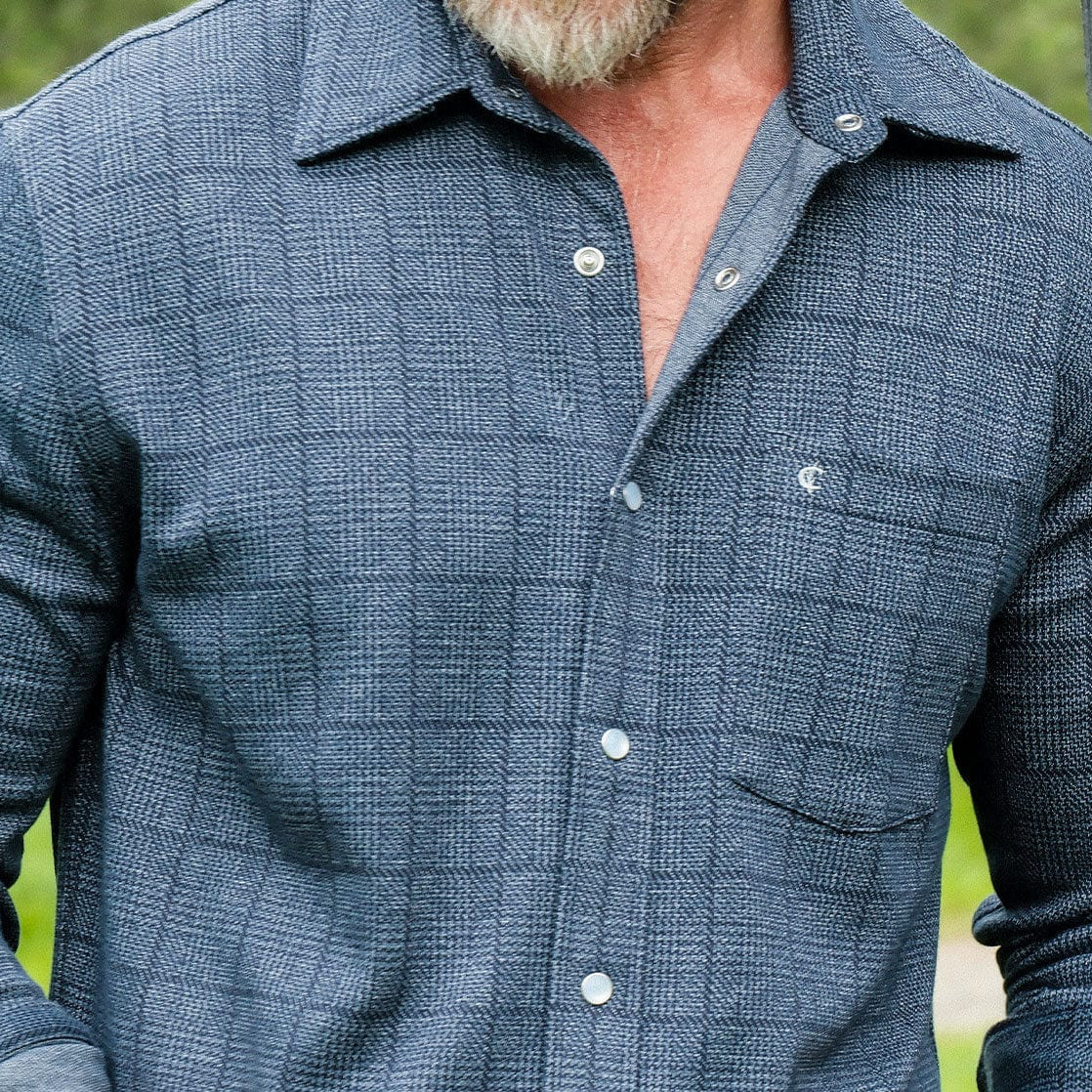 Chill Knit Plaid Pearl Snap - Navy Jacquard