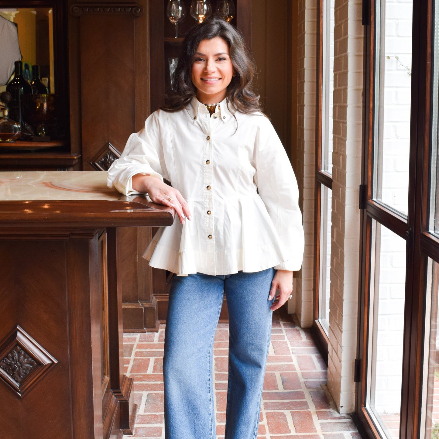 Stretch Cotton Peplum Shirt