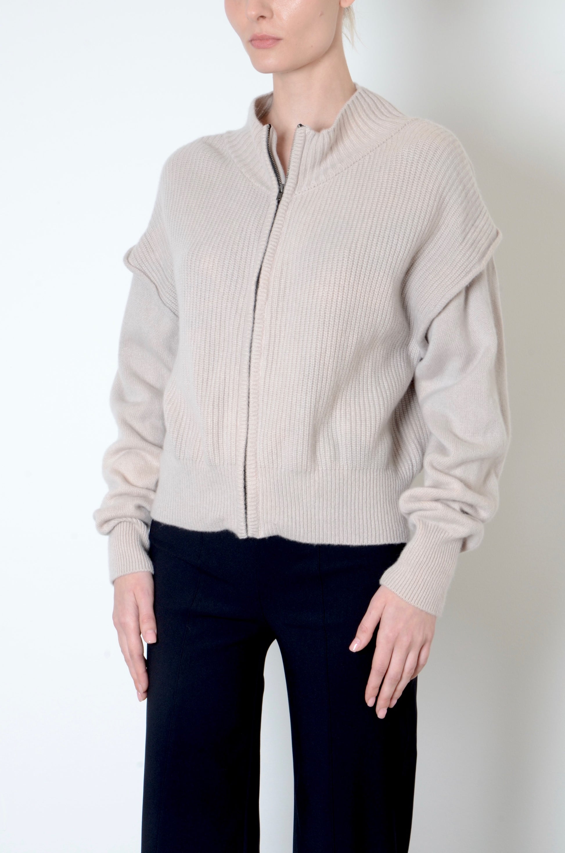 Cashmere High Neck Zip Jacket