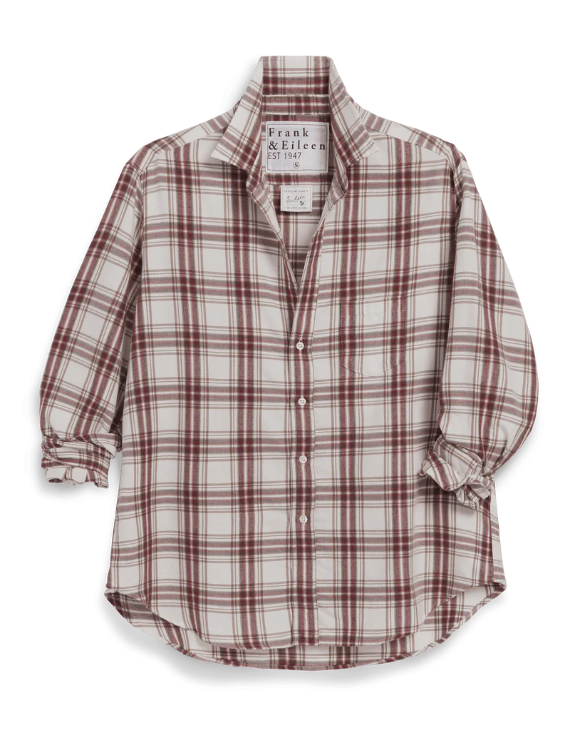 Eileen Relaxed Button-Up | Cream, Wine, Brown Plaid