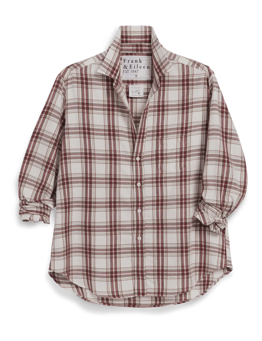Eileen Relaxed Button-Up | Cream, Wine, Brown Plaid