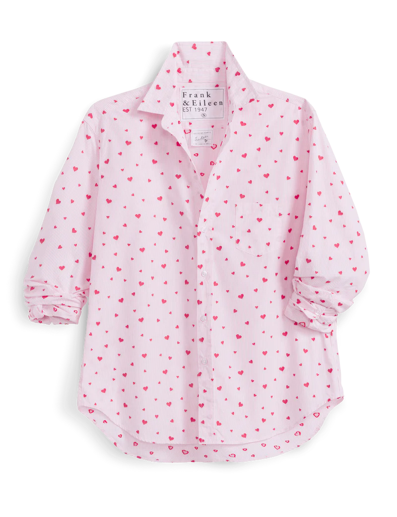  Eileen Relaxed Button-Up | Pink Stripe Hearts