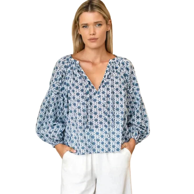 Folk Top - Heritage Blue Flowers Organic