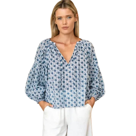 Folk Top - Heritage Blue Flowers Organic