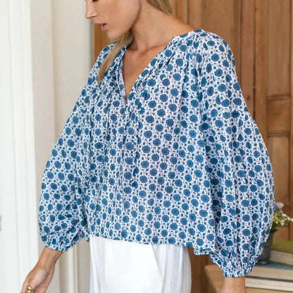 Folk Top - Heritage Blue Flowers Organic