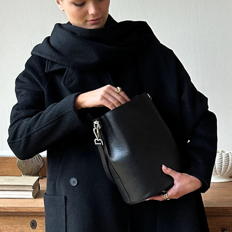 Scarf Coat - Black Wool