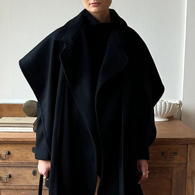 Scarf Coat - Black Wool