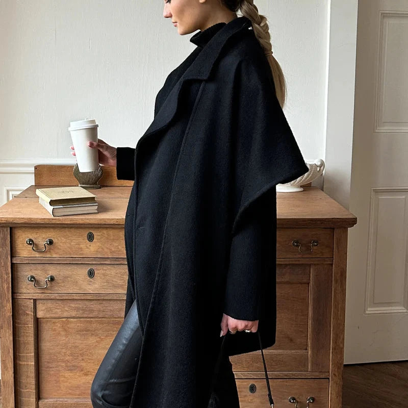 Scarf Coat - Black Wool