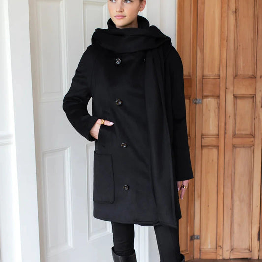 Scarf Coat - Black Wool