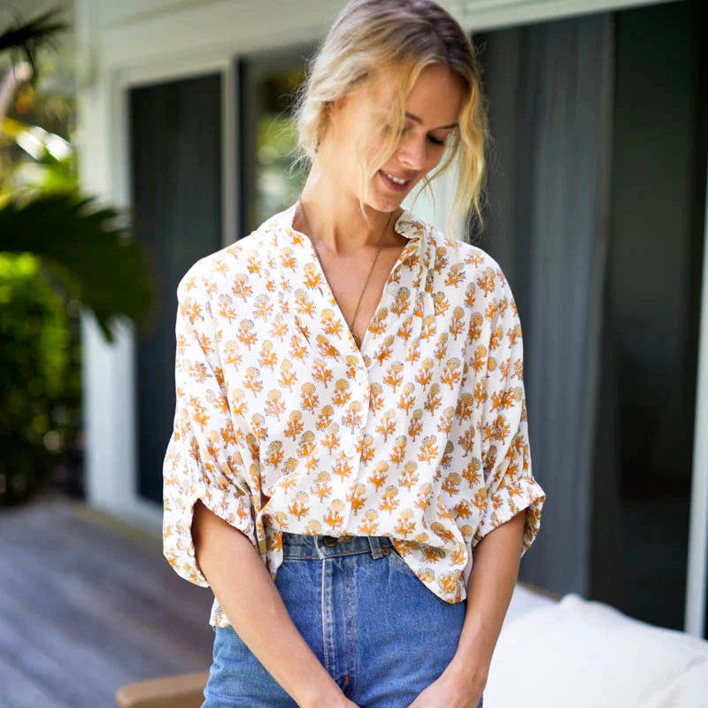 Mandarin Collar Top - Little Marigolds Organic | One Size