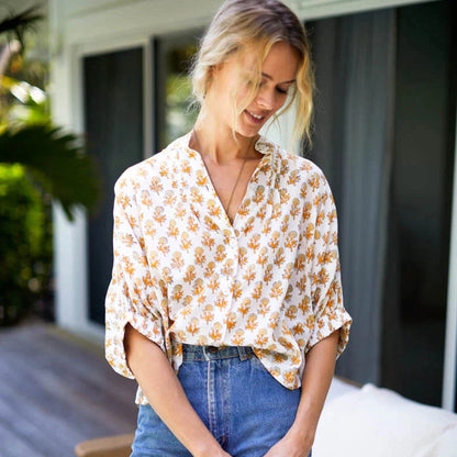 Mandarin Collar Top - Little Marigolds Organic | One Size