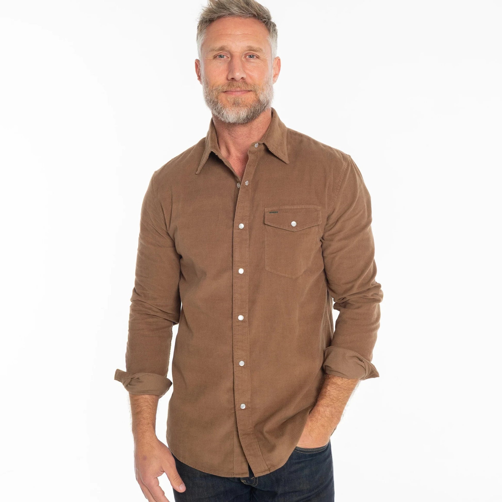 Corduroy Pearl Snap - Walnut