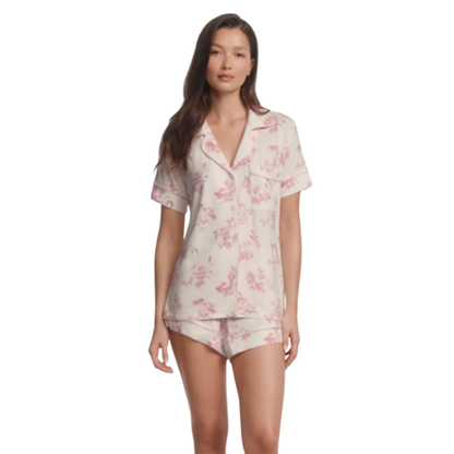 Gisele Printed Relaxed Short PJ Set - Rose Garden Cameo Pink | Pale Pink