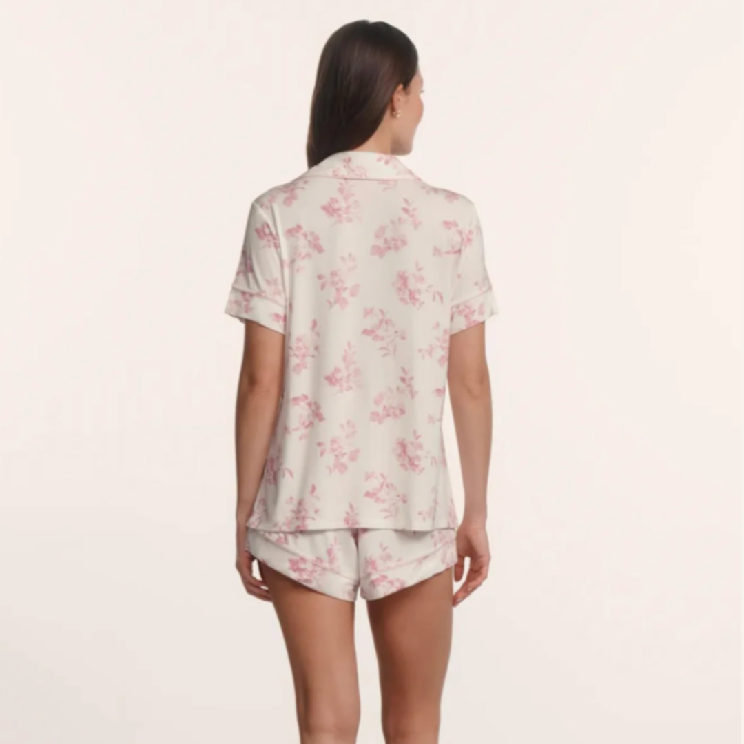 Gisele Printed Relaxed Short PJ Set - Rose Garden Cameo Pink | Pale Pink