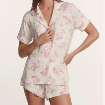 Gisele Printed Relaxed Short PJ Set - Rose Garden Cameo Pink | Pale Pink