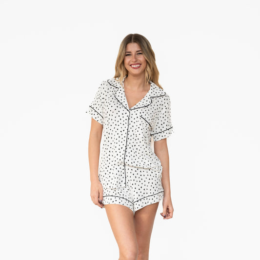Gisele Printed Short PJ Set - Heart to Heart Black