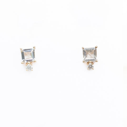 14k White Topaz and Diamond Studs