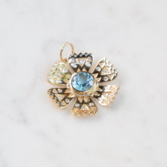 14k Blue Sky Topaz Flower Pendant
