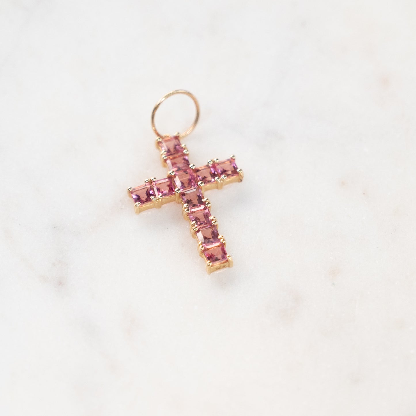 14k Pink Sapphire Cross Pendant