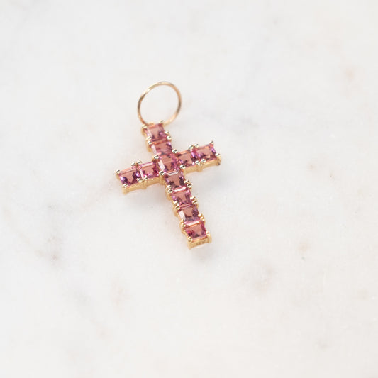14k Pink Sapphire Cross Pendant