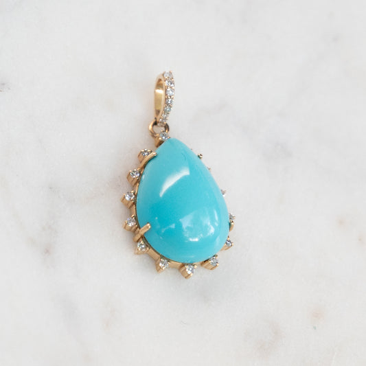 14k Turquoise Tear Pendant