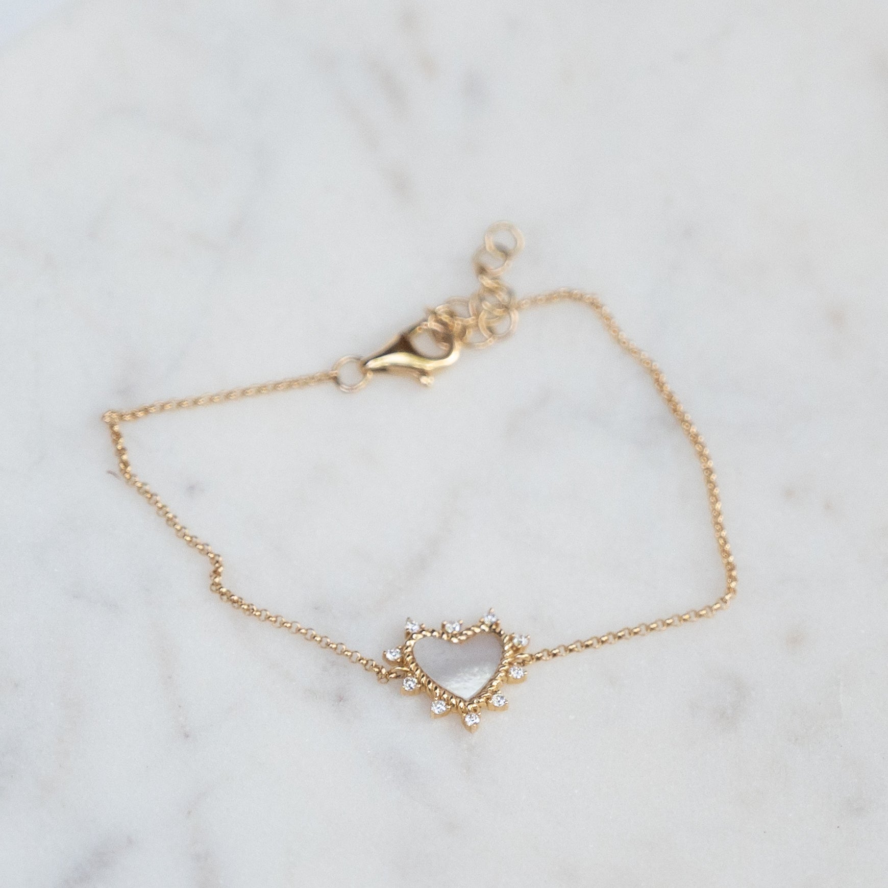 14k MOP Heart Chain Bracelet