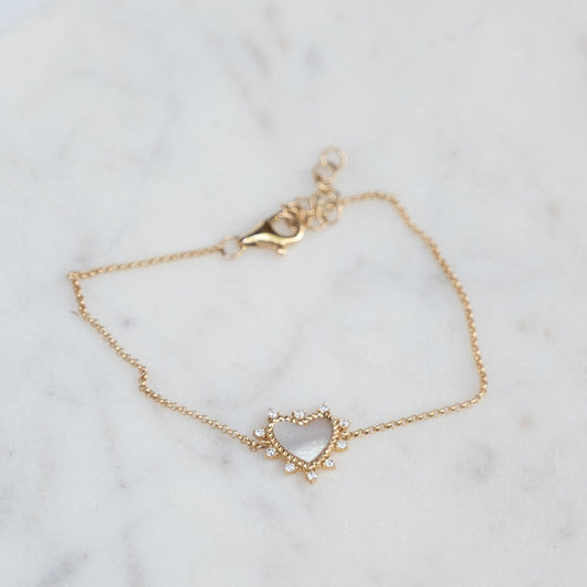 14k MOP Heart Chain Bracelet
