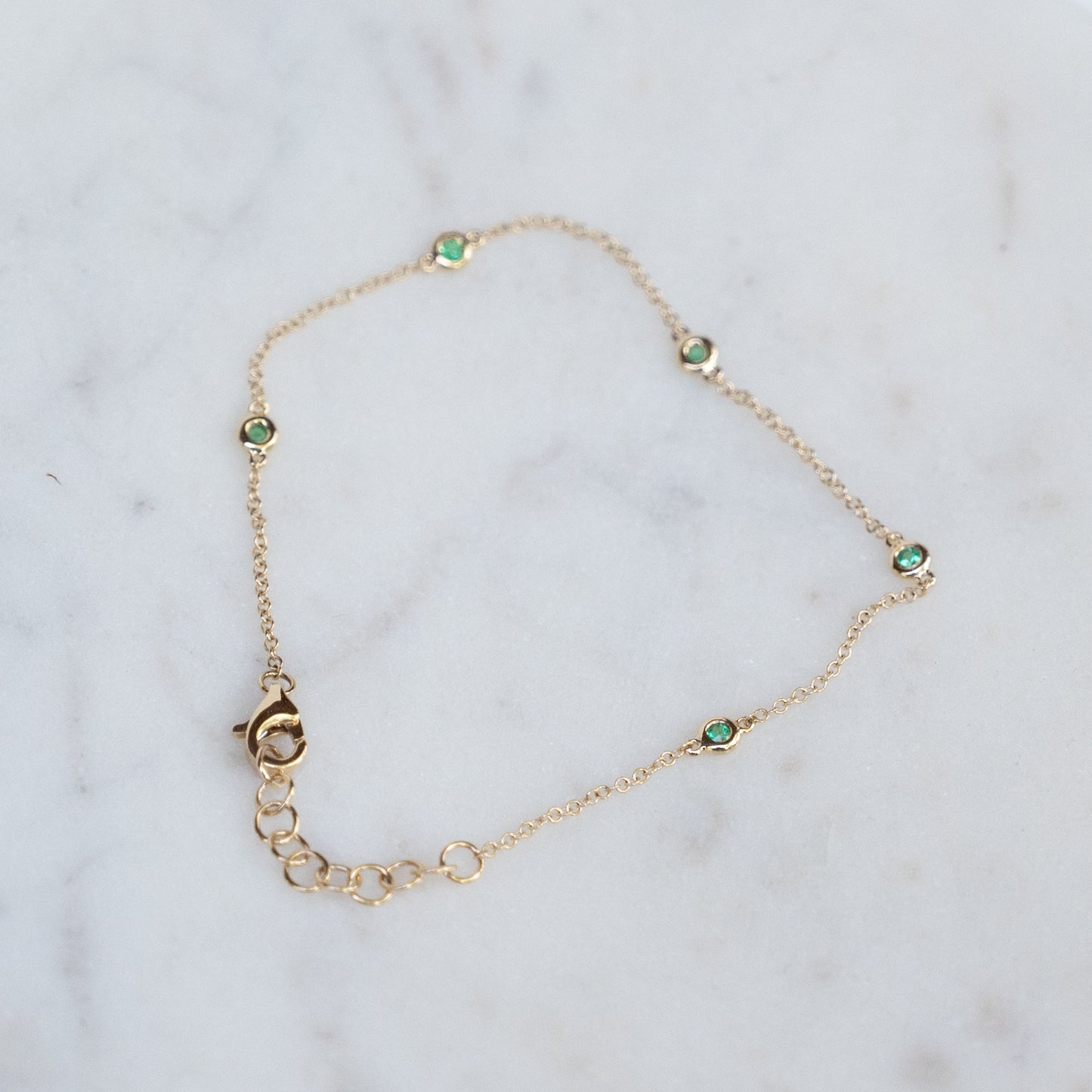 14k Emerald Station Chain Bracelet